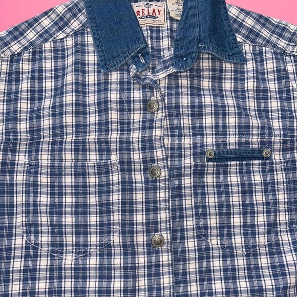 Vintage blue & white plaid button up blouse - Picture 5 of 8